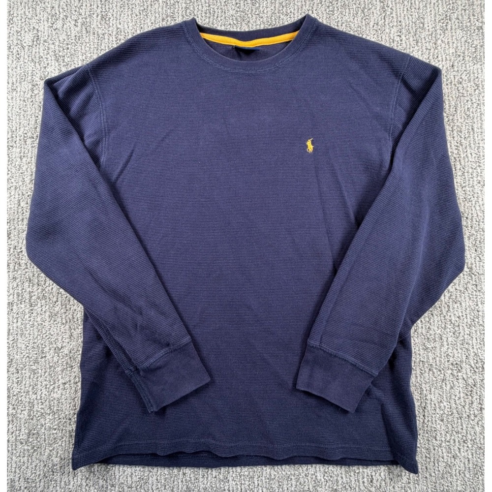 Polo Ralph Lauren Sleepwear Men XL Navy Blue Waffle Thermal Long Sleeve Shirt